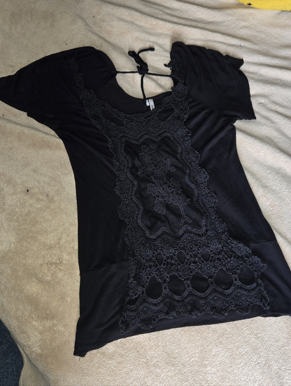 Studio Y Black Lace-Front Short Sleeve Tunic